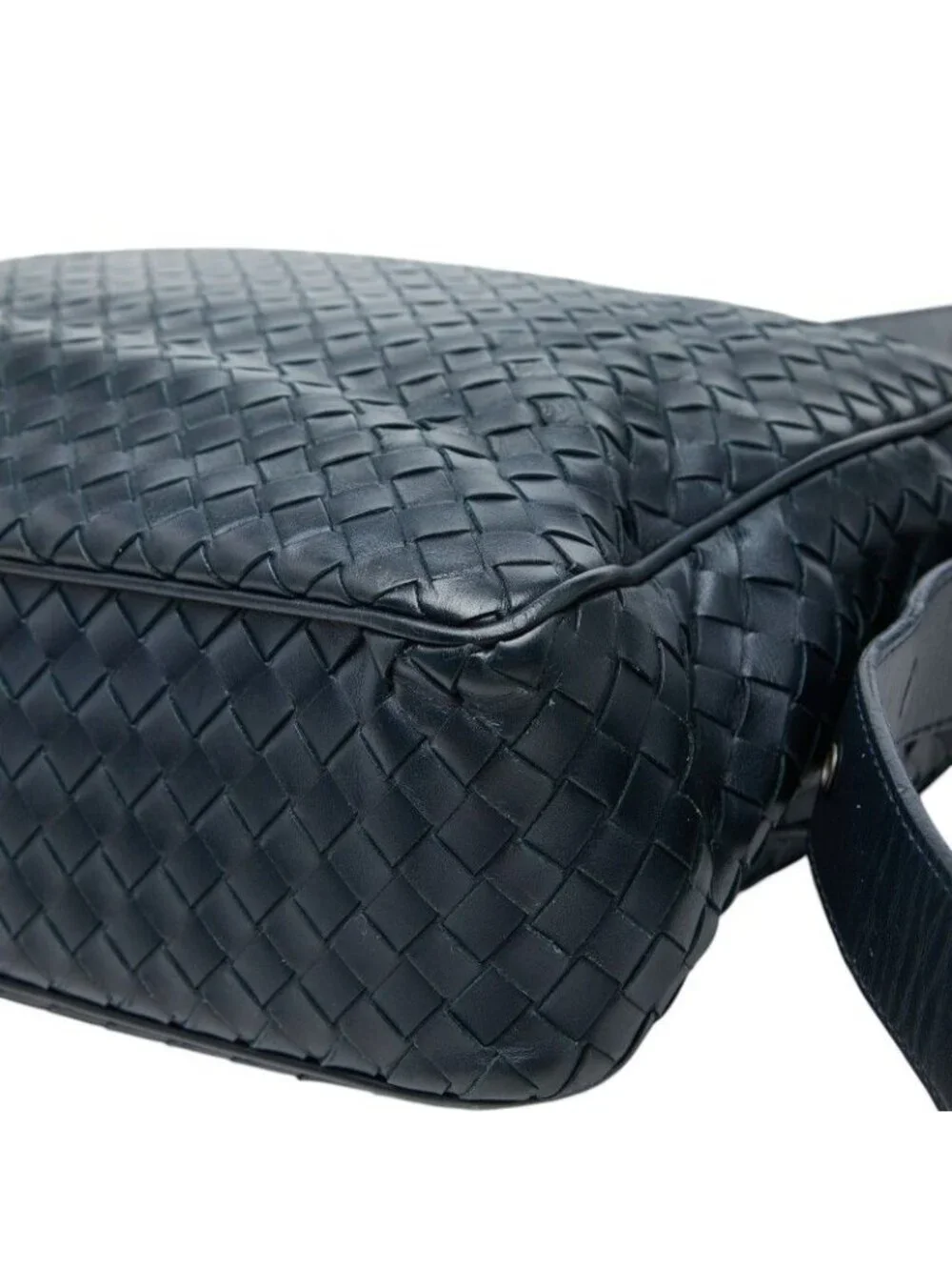 Bottega Veneta Intrecciato Crossbody Shoulder Bag Navy Leather